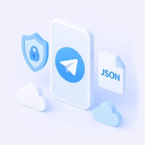 Illustration of Telegram accounts session JSON without spam block — trusted accounts for bulk messaging