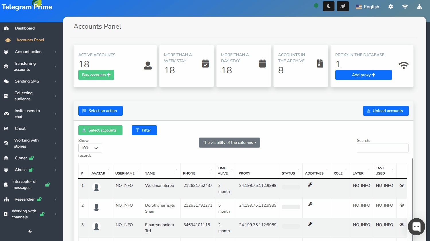 Demonstration of Telegram account unfreezing using Telegram Prime