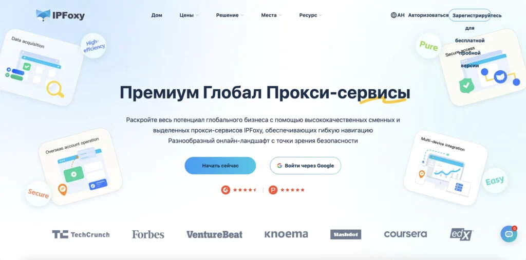 Главная страница IPFoxy — глобальные прокси-сервисы