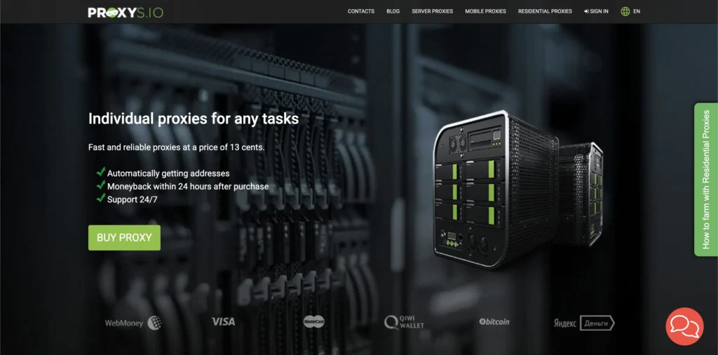 Proxys.IO website screenshot — individual IPv4/IPv6 proxies for $0.13