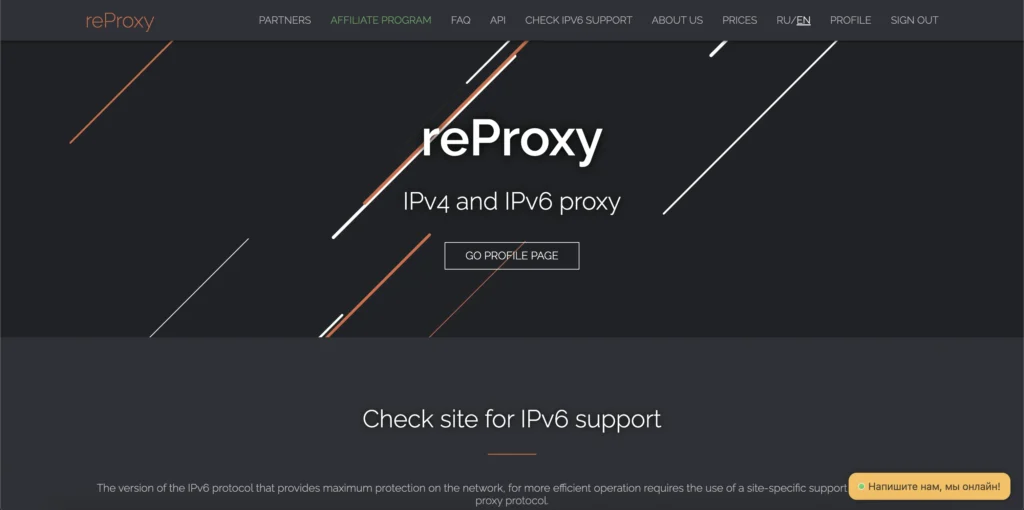 ReProxy main page — choose between IPv4 and IPv6 proxies