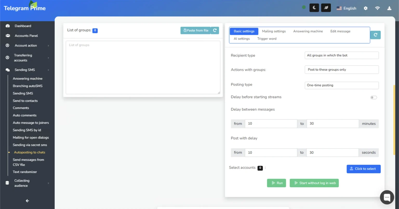Telegram bulk chat poster — advanced autoposting tool for Telegram groups